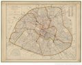 Plan de Paris, avec le tracé du chemin de fer métropolitain (projet de l'administration) et les différentes lignes d'omnibus et de tramways, 1882